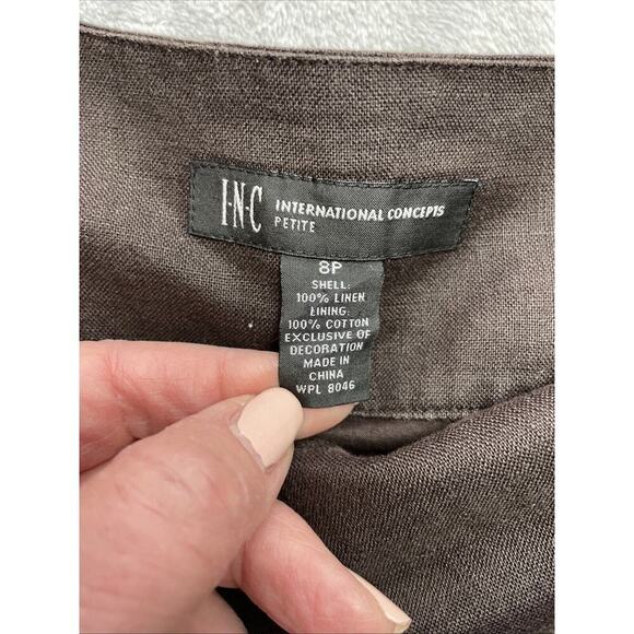 INC International Concepts 100% Linen Skirt Womens 8P Brown A Line Ruffle Detail - Picture 3 of 9